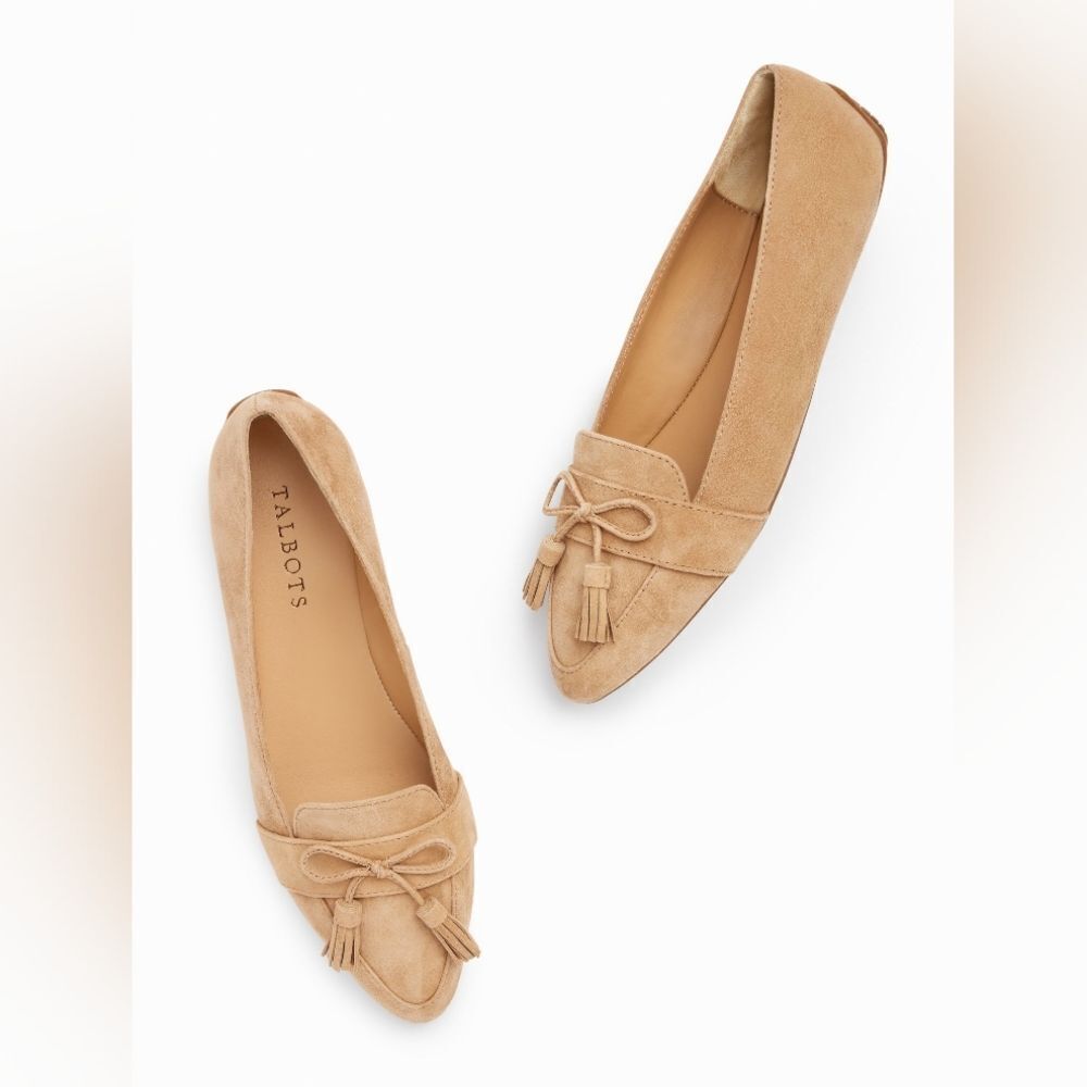 Talbot's Francesca Tan Suede Leather Driving Flats Bow Detail With Tassel Size 7